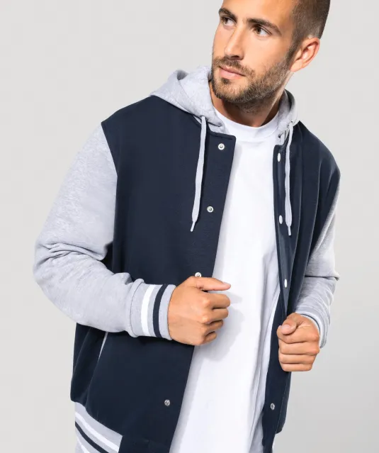 K4003 - College jacket met capuchon unisex Navy / Oxford Grey / White