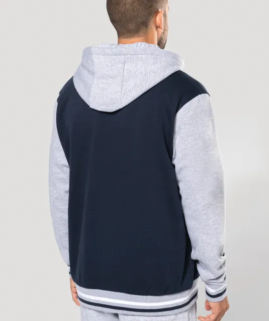 K4003 - College jacket met capuchon unisex Navy / Oxford Grey / White