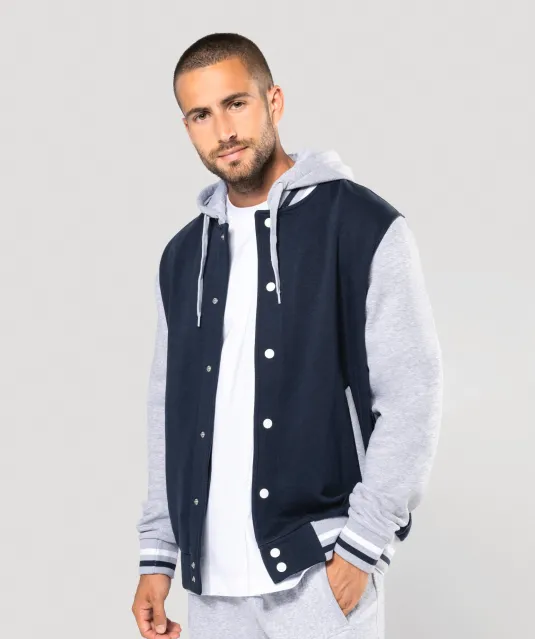 K4003 - College jacket met capuchon unisex Navy / Oxford Grey / White