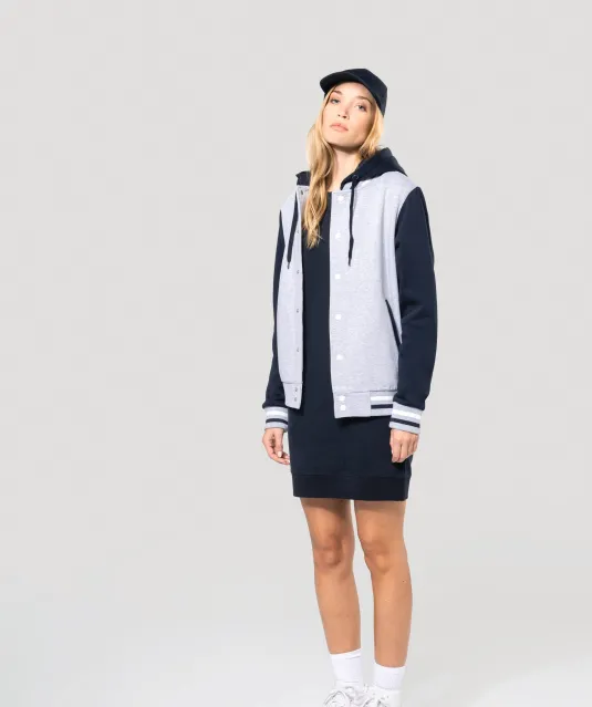 K4003 - College jacket met capuchon unisex Navy / Oxford Grey / White