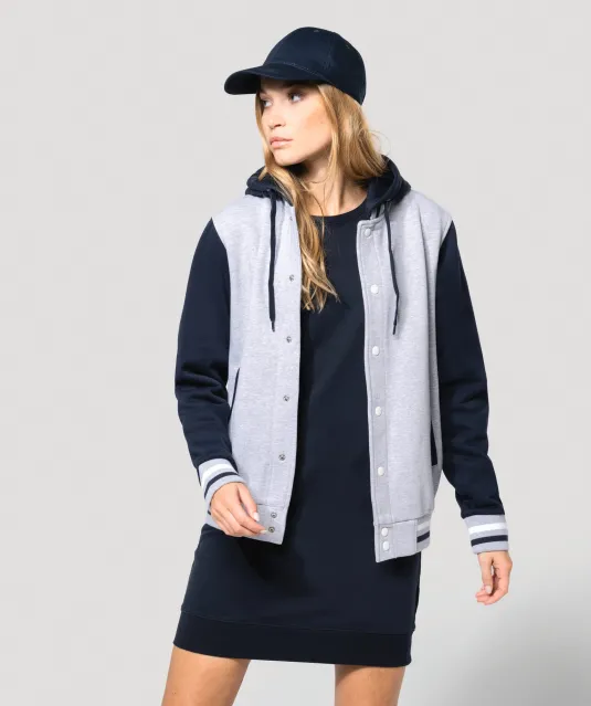K4003 - College jacket met capuchon unisex Navy / Oxford Grey / White