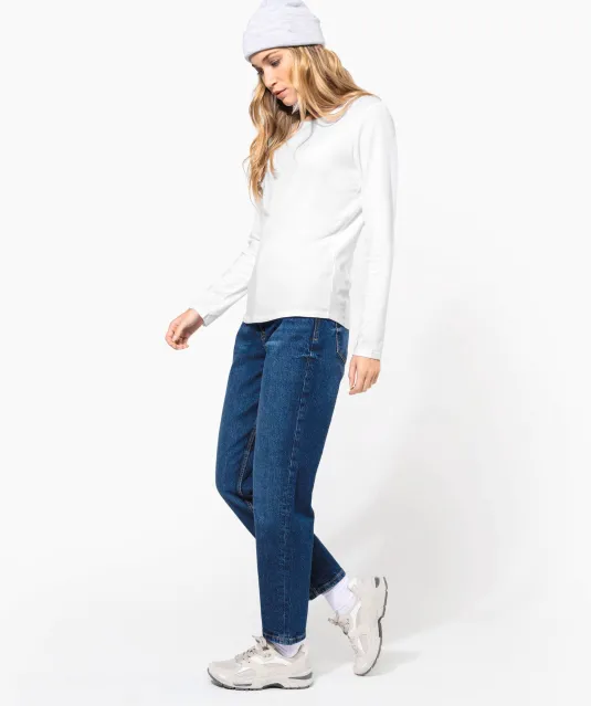 K3017 - Dames-t-shirt ronde hals lange mouwen White