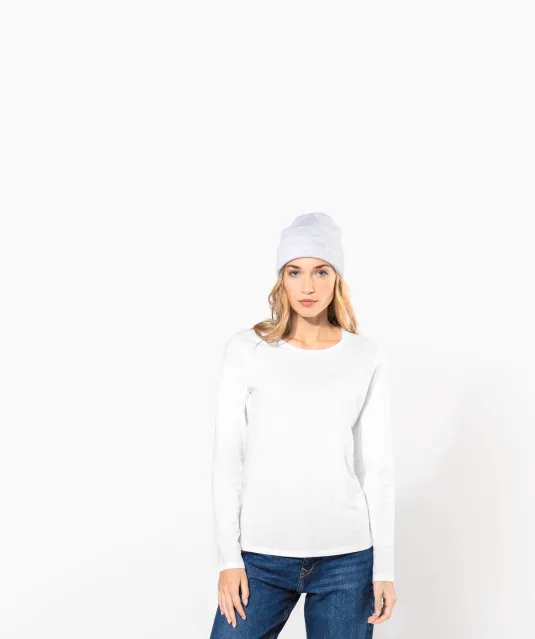 K3017 - Dames-t-shirt ronde hals lange mouwen White