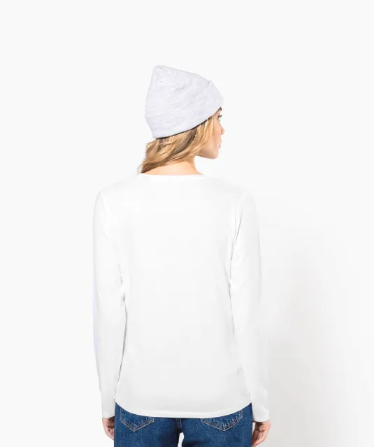 K3017 - Dames-t-shirt ronde hals lange mouwen White