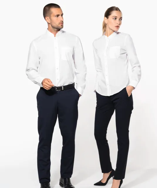 K515 - Herenoverhemd met "Mao" kraag lange mouwen White