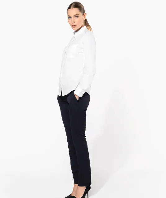 K514 - Damesblouse met "Mao" kraag lange mouwen White