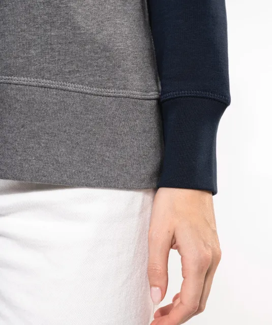 K492 - Tweekleurige damessweater French Terry BIO ronde hals raglanmouwen French Navy Heather / Grey Heather