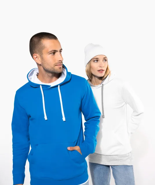 K465 - Damessweater met capuchon in contrasterende kleur Black / Fine Grey