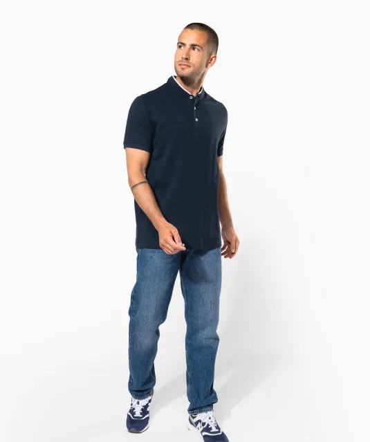 K223 - Herenpolo met maokraag en korte mouwen Black / Oxford Grey