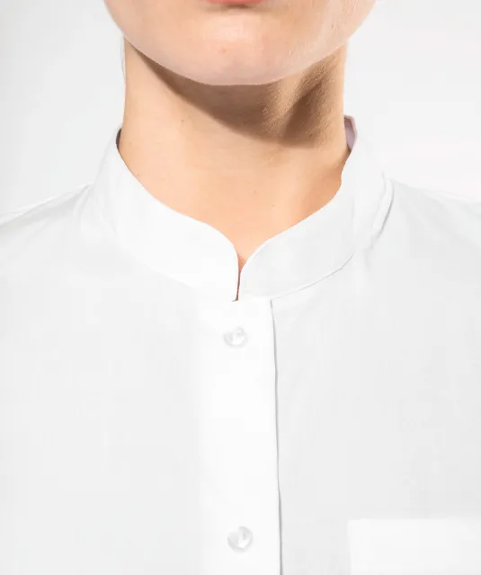 K514 - Damesblouse met "Mao" kraag lange mouwen White