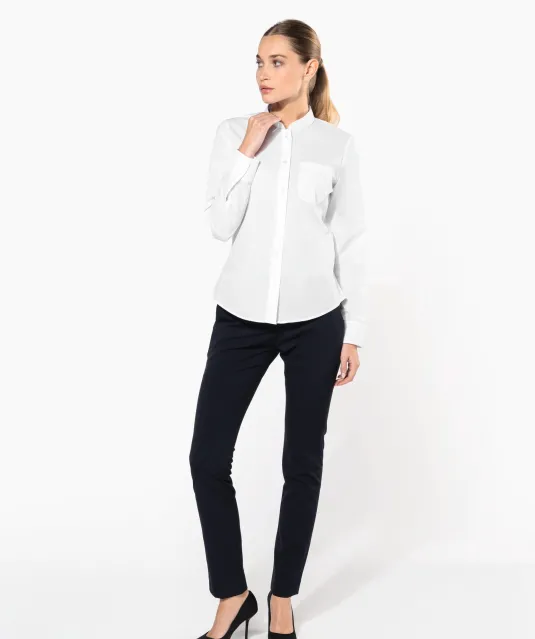 K514 - Damesblouse met "Mao" kraag lange mouwen White