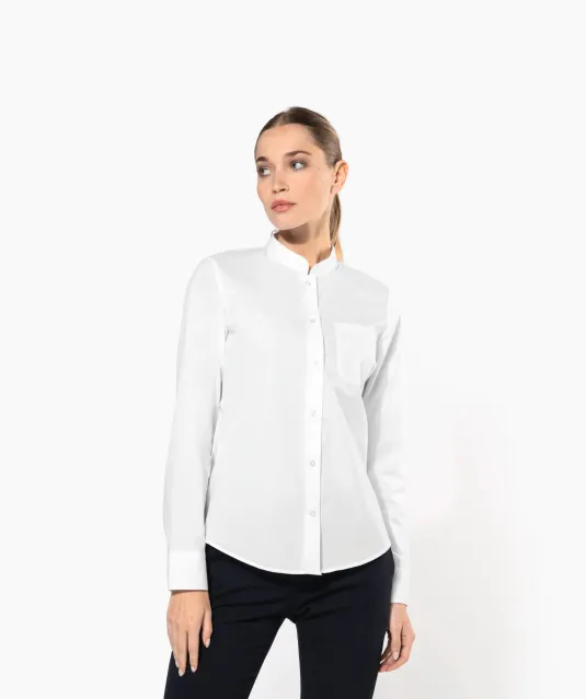 K514 - Damesblouse met "Mao" kraag lange mouwen White