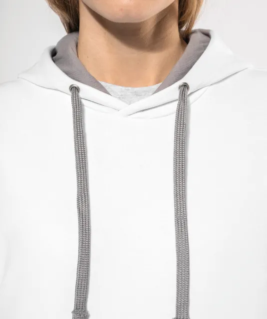 K465 - Damessweater met capuchon in contrasterende kleur Black / Fine Grey