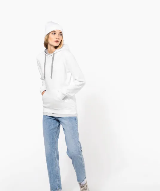 K465 - Damessweater met capuchon in contrasterende kleur Black / Fine Grey