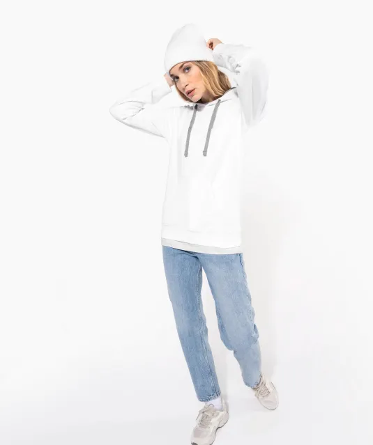 K465 - Damessweater met capuchon in contrasterende kleur Black / Fine Grey