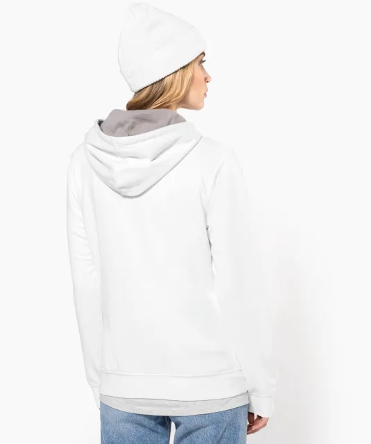 K465 - Damessweater met capuchon in contrasterende kleur Black / Fine Grey
