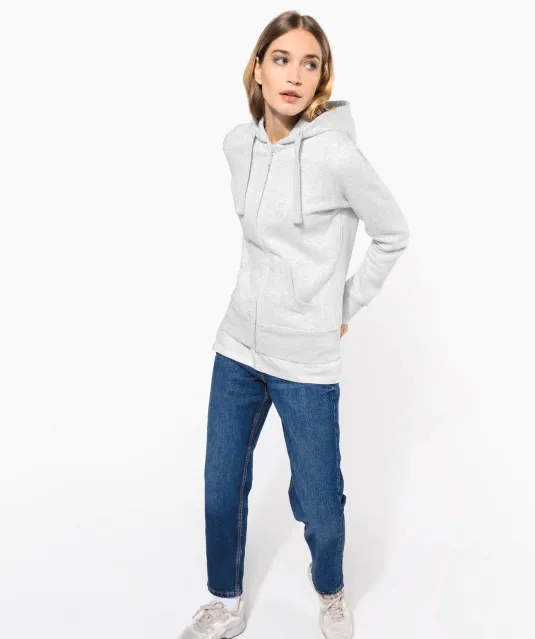 K464 - Damessweater met rits en capuchon White