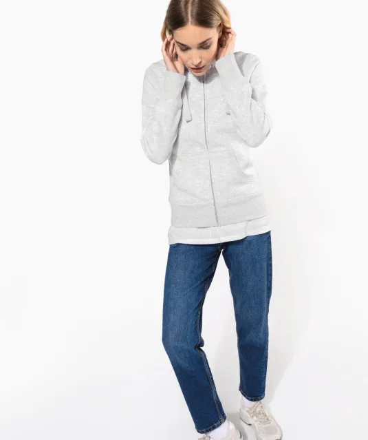 K464 - Damessweater met rits en capuchon White