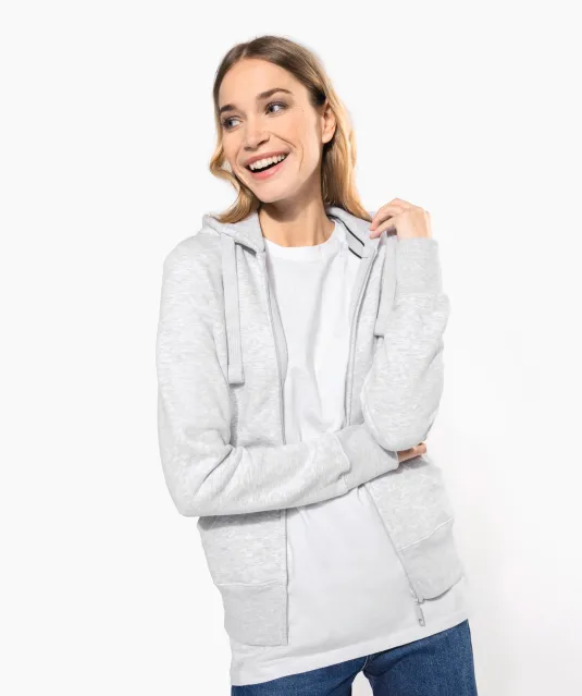 K464 - Damessweater met rits en capuchon White