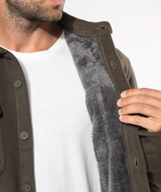 K582 - Overshirt van fleece met sherpavoering Dark Khaki / Storm Grey