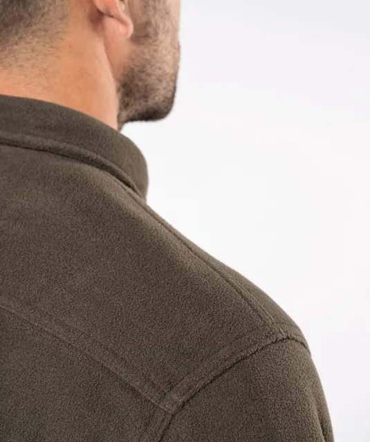 K582 - Overshirt van fleece met sherpavoering Dark Khaki / Storm Grey