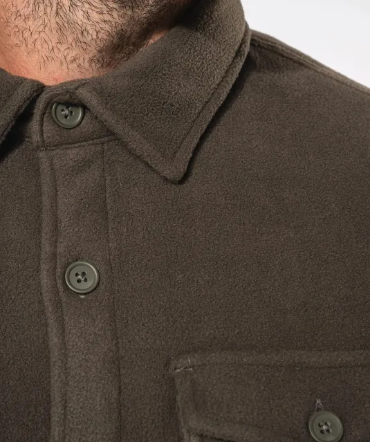 K582 - Overshirt van fleece met sherpavoering Dark Khaki / Storm Grey