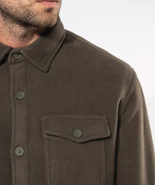 K582 - Overshirt van fleece met sherpavoering Dark Khaki / Storm Grey