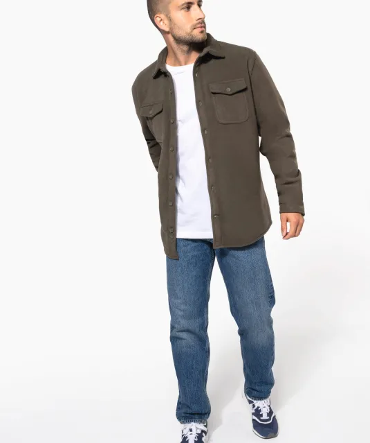 K582 - Overshirt van fleece met sherpavoering Dark Khaki / Storm Grey