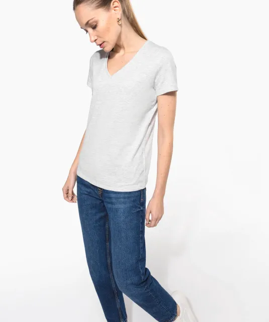 K381 - Dames T-shirt V-hals Korte Mouwen White