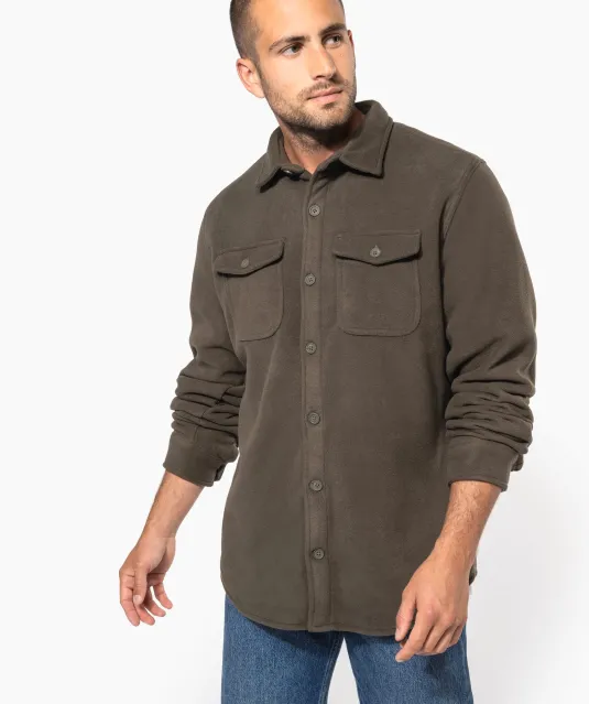 K582 - Overshirt van fleece met sherpavoering Dark Khaki / Storm Grey