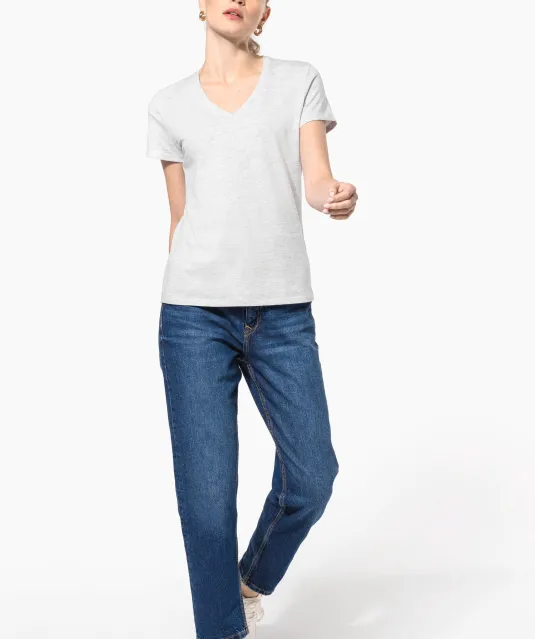 K381 - Dames T-shirt V-hals Korte Mouwen White