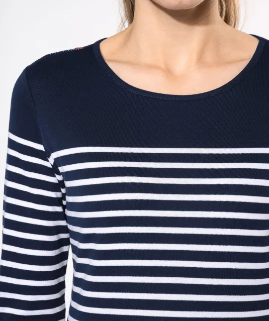 K386 - Gestreept dames-t-shirt lange mouwen White / Navy Stripes