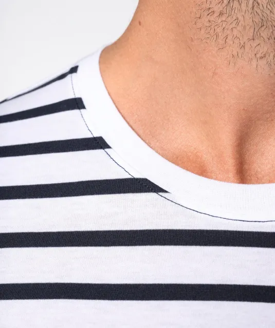 K378 - Gestreept T-shirt met zak en korte mouwen White / Navy Stripes