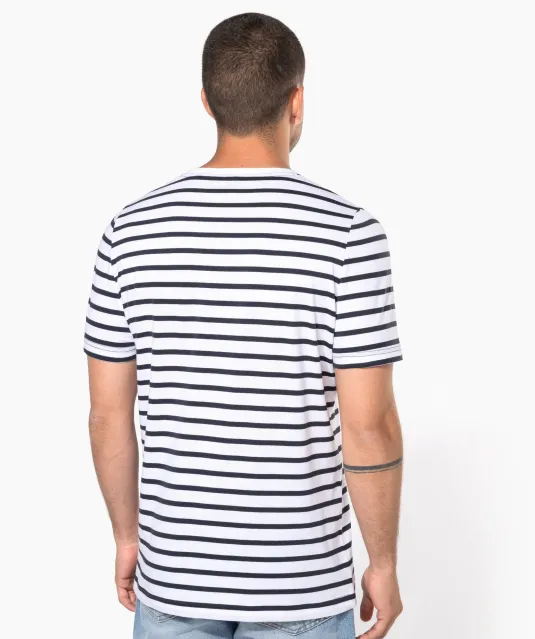 K378 - Gestreept T-shirt met zak en korte mouwen White / Navy Stripes