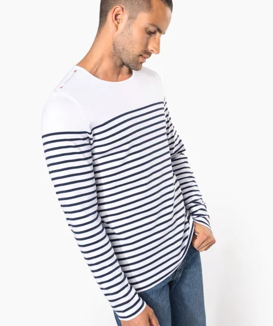 K366 - Gestreept heren-t-shirt lange mouwen White / Navy Stripes