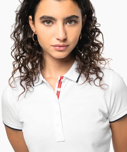 K252 - Damespolo korte mouwen Navy / White / Red