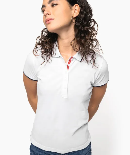 K252 - Damespolo korte mouwen Navy / White / Red