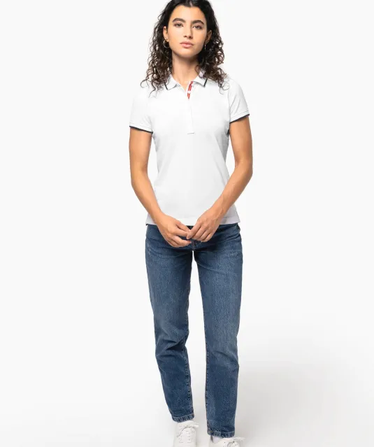 K252 - Damespolo korte mouwen Navy / White / Red