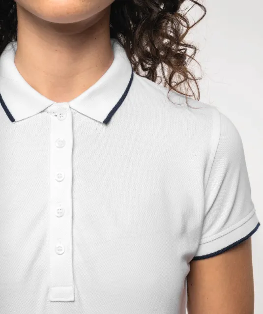 K252 - Damespolo korte mouwen Navy / White / Red