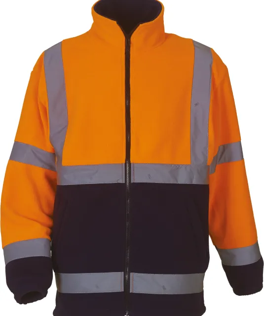 YHVK08 - Zware fleece veiligheidsjas Hi Vis Orange / Navy