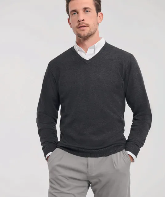 RU710M - V-neck Knitted Pullover Charcoal Marl