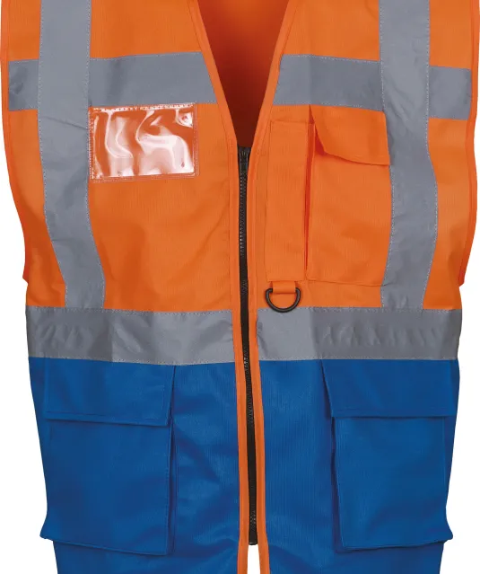YHVW801 - Multifunctioneel veiligheidshesje Hi Vis Orange / Royal Blue
