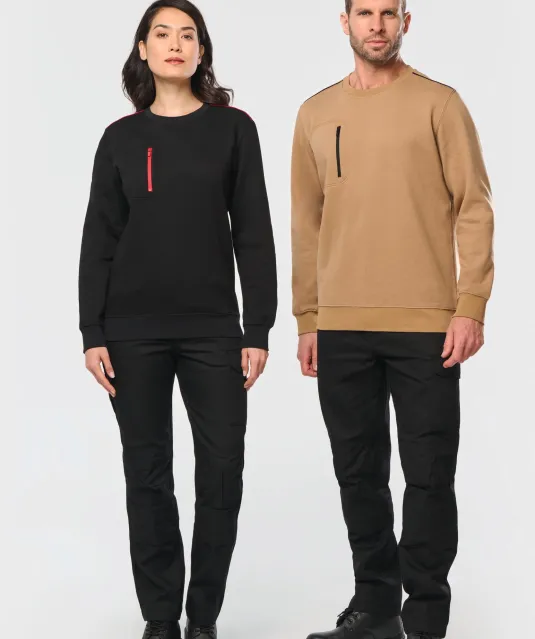 WK403 - Day To Day unisex sweater met zip contrasterende zak Black / Kelly Green