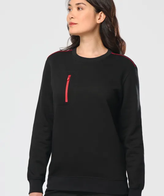 WK403 - Day To Day unisex sweater met zip contrasterende zak Black / Kelly Green