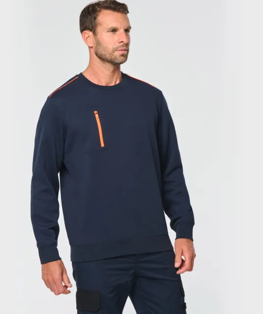WK403 - Day To Day unisex sweater met zip contrasterende zak Black / Kelly Green