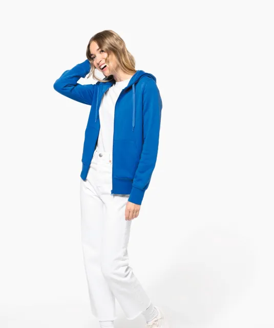 K4031 - Ecologische damessweater met capuchon en ritssluiting White