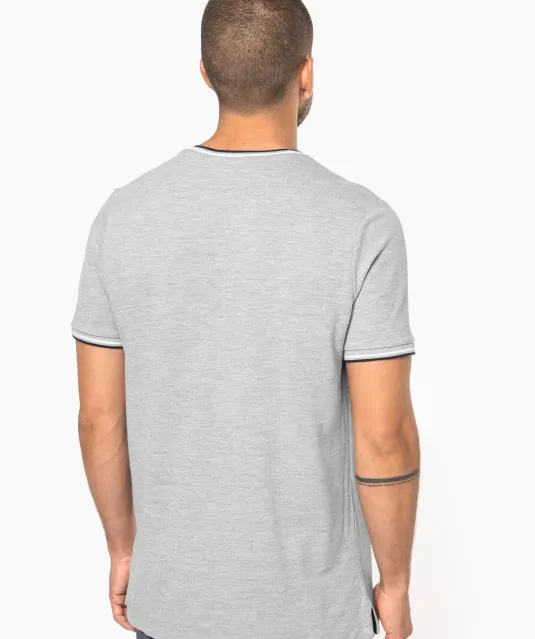 K374 - Heren-t-shirt piqué V-hals Navy / Light Grey / White