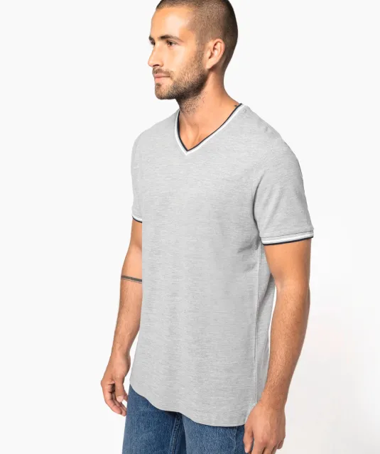 K374 - Heren-t-shirt piqué V-hals Navy / Light Grey / White