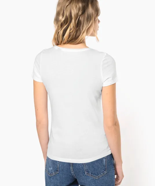 K399 - Bio dames-t-shirt kraag met onafgewerkte rand korte mouwen White