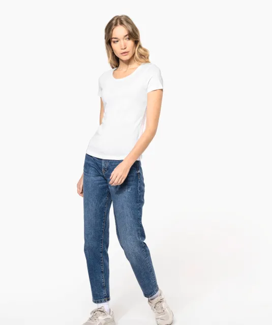 K399 - Bio dames-t-shirt kraag met onafgewerkte rand korte mouwen White